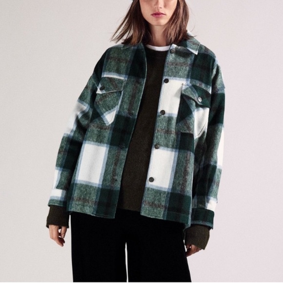 Zara Plaid Shacket Flannel Oversized Wool - Picture 1 of 5